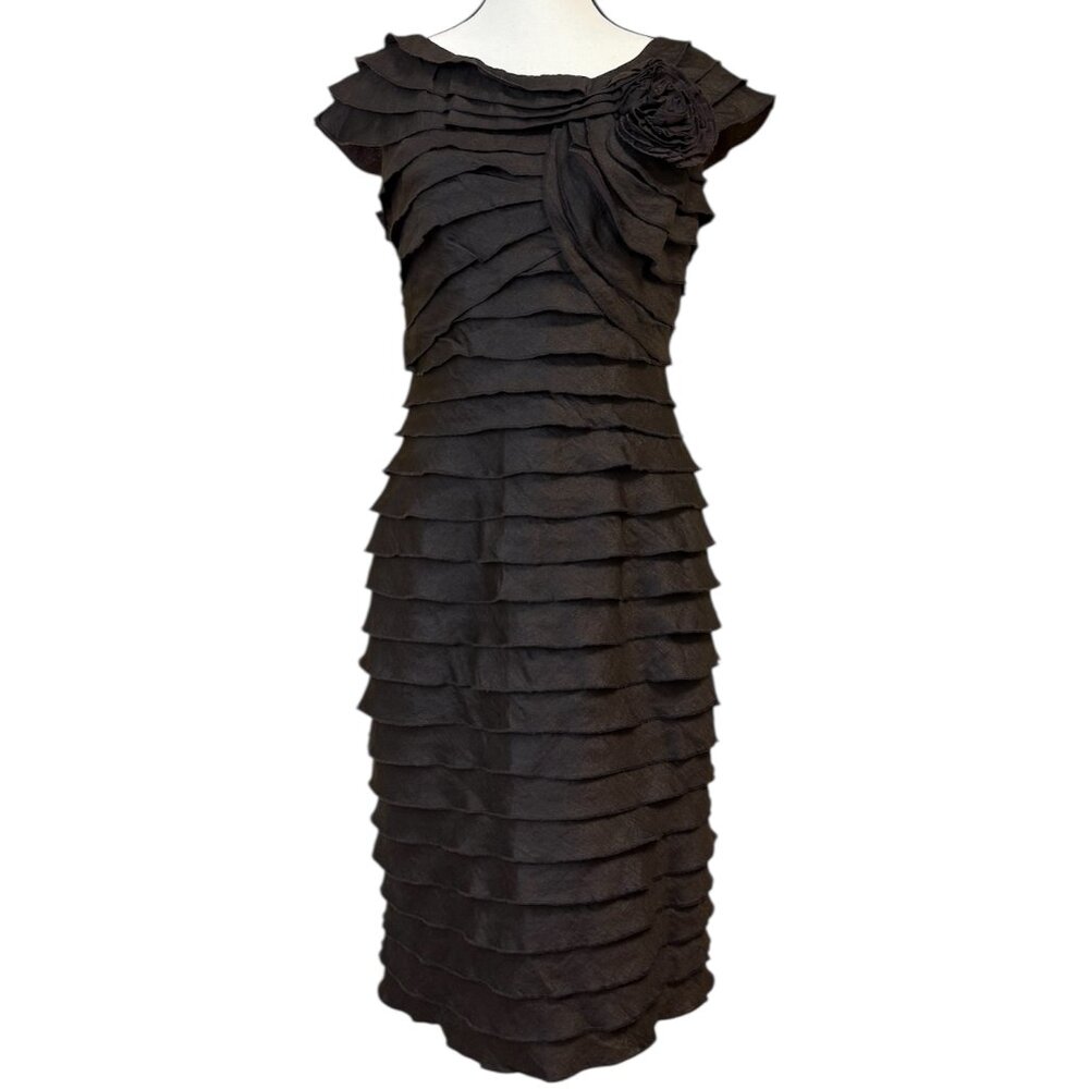 Adrianna Papell Vintage Dark Brown Ruffled Dress (8)